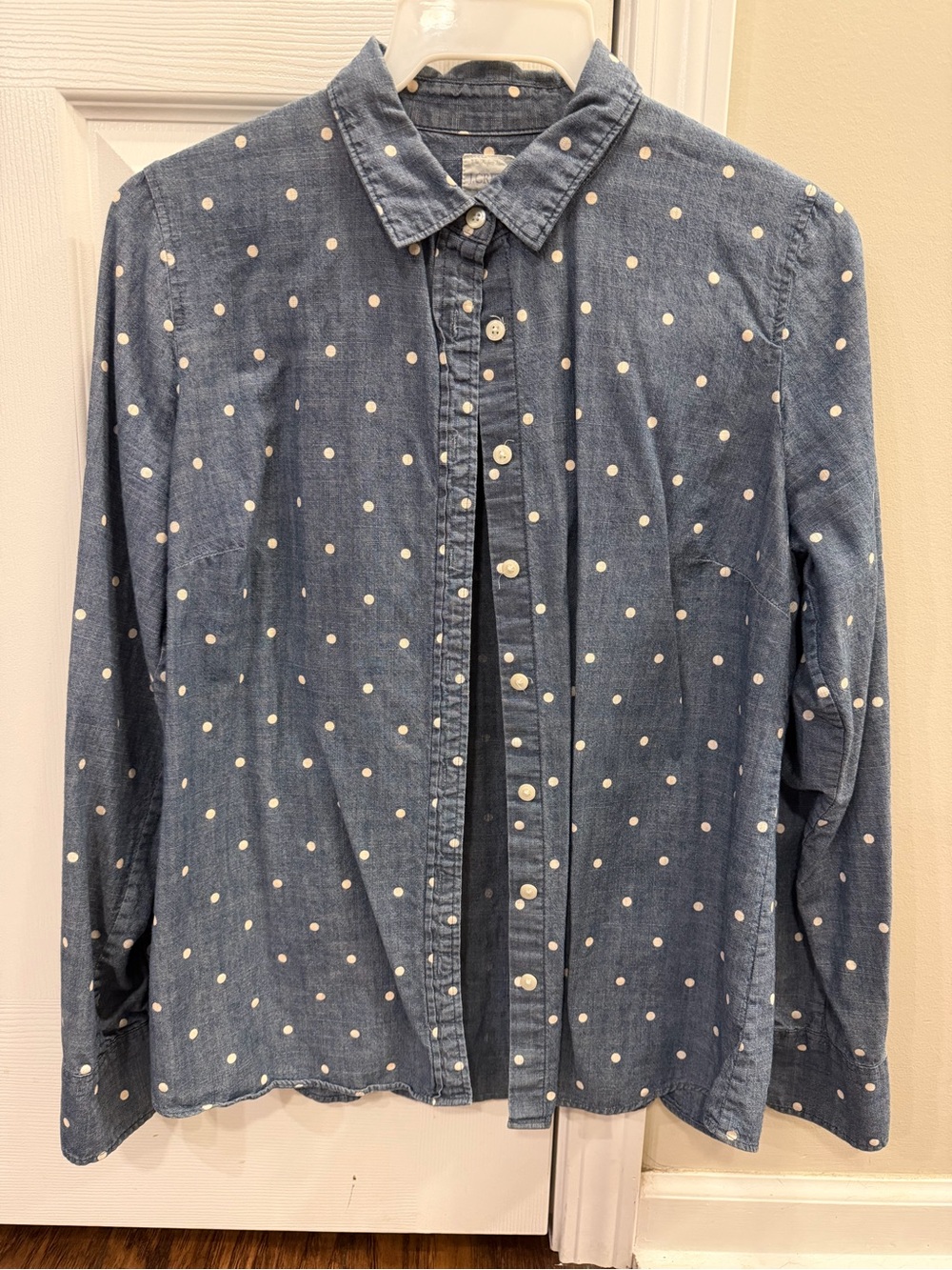 J. Crew Denim-Look Blue Polka Dot Button-Down Shirt